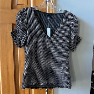 White House Black Market Patterned V-Neck Blouse